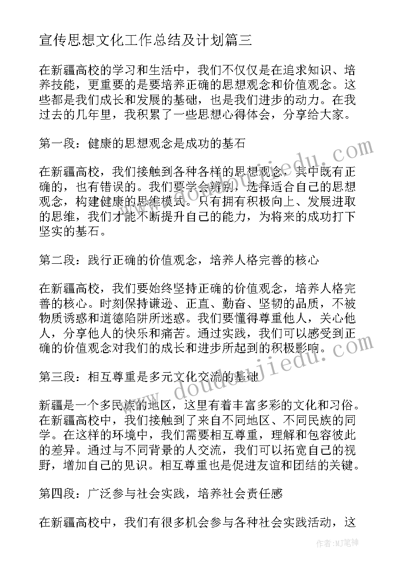 宣传思想文化工作总结及计划(通用5篇)