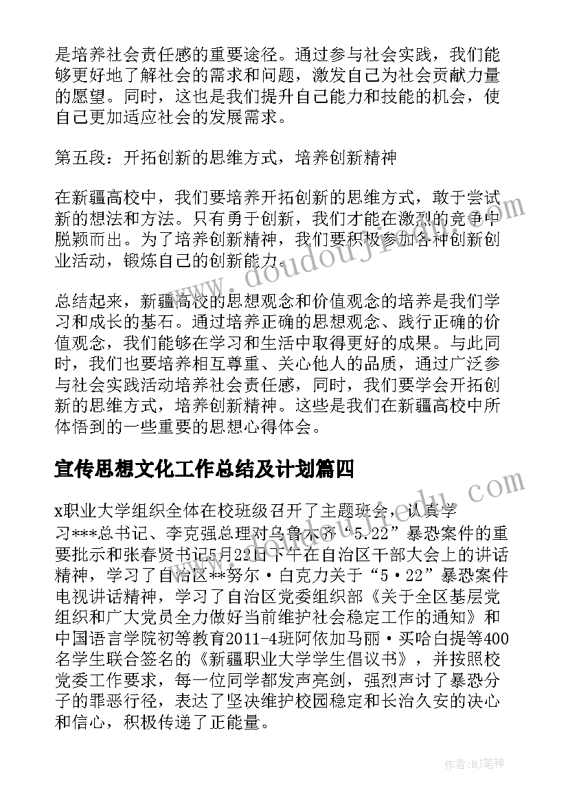 宣传思想文化工作总结及计划(通用5篇)