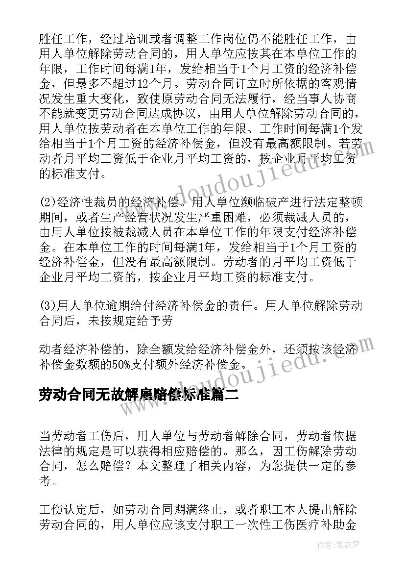 劳动合同无故解雇赔偿标准 劳动合同违约金多少解除劳动合同违约赔偿(通用5篇)