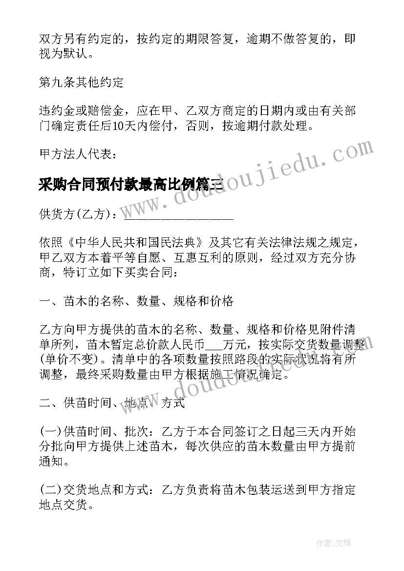 采购合同预付款最高比例 采购预付款合同(精选5篇)