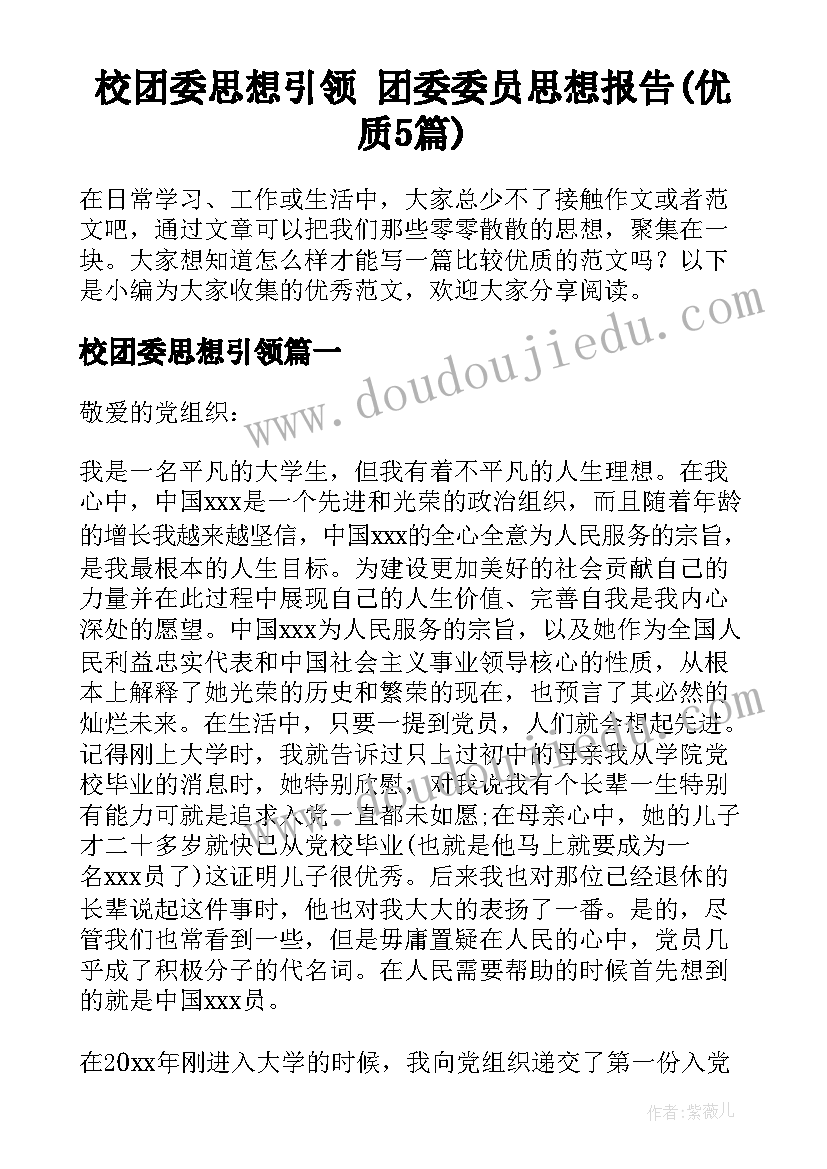 校团委思想引领 团委委员思想报告(优质5篇)