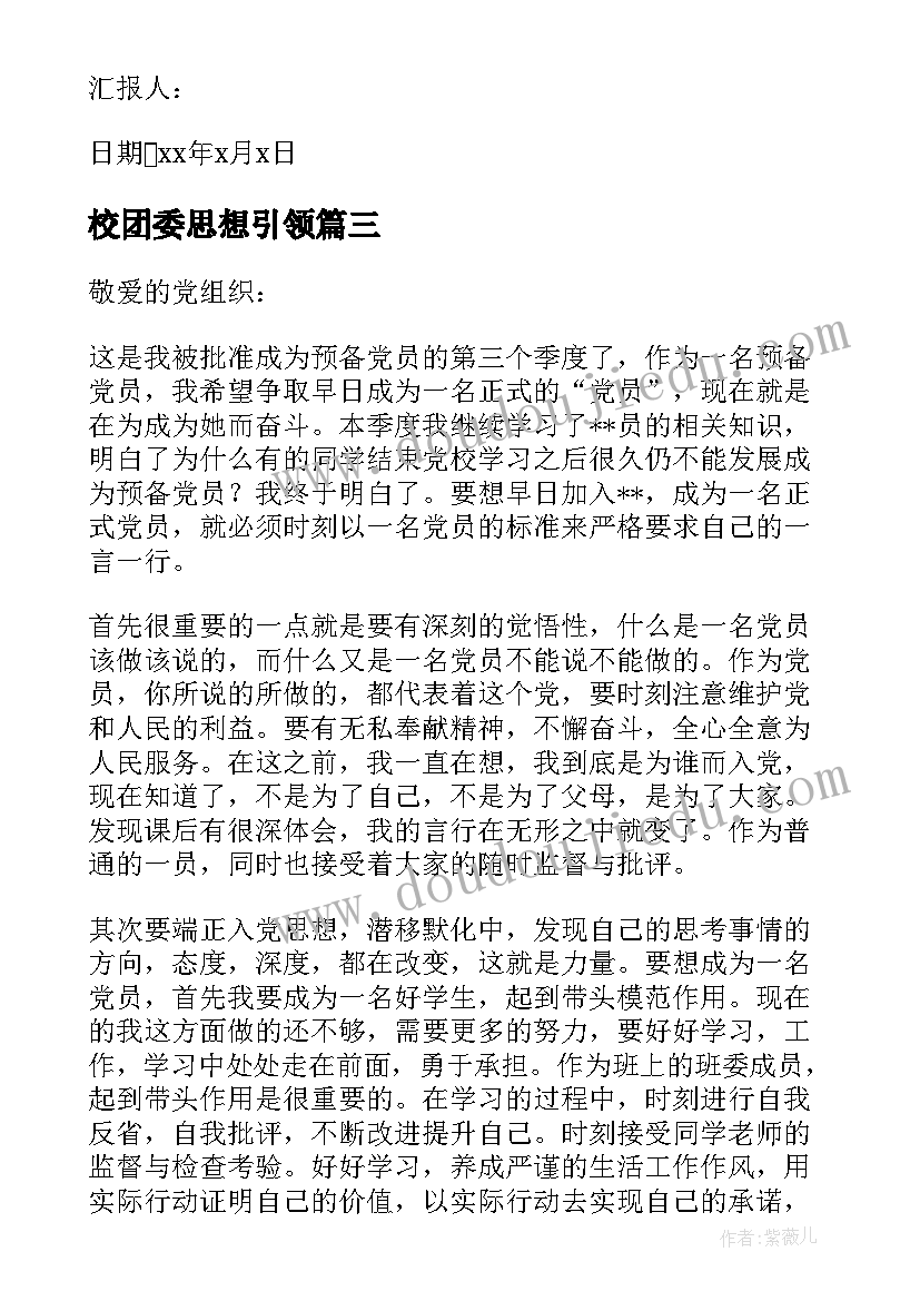 校团委思想引领 团委委员思想报告(优质5篇)