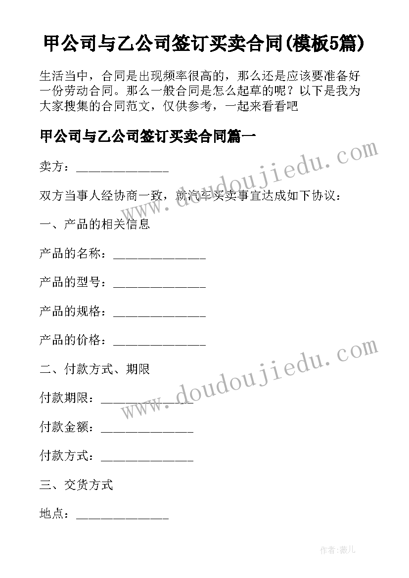 甲公司与乙公司签订买卖合同(模板5篇)