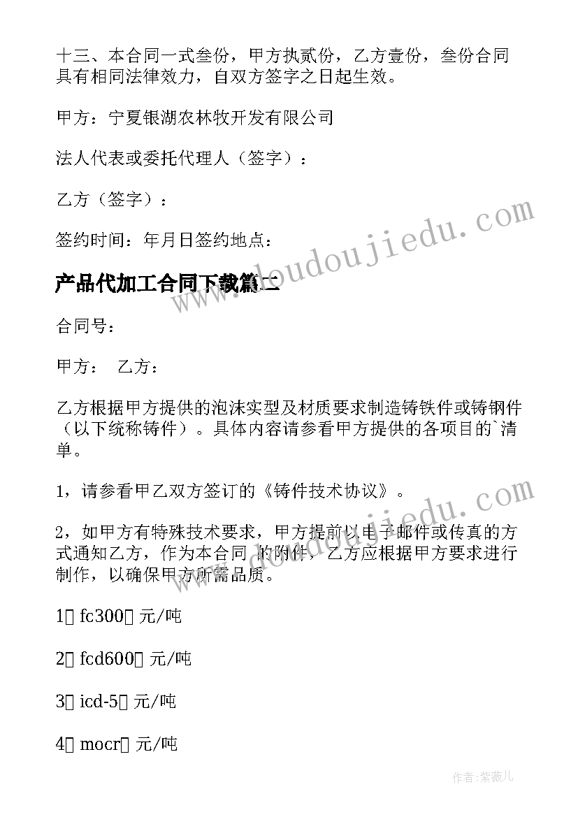 产品代加工合同下载(汇总10篇)