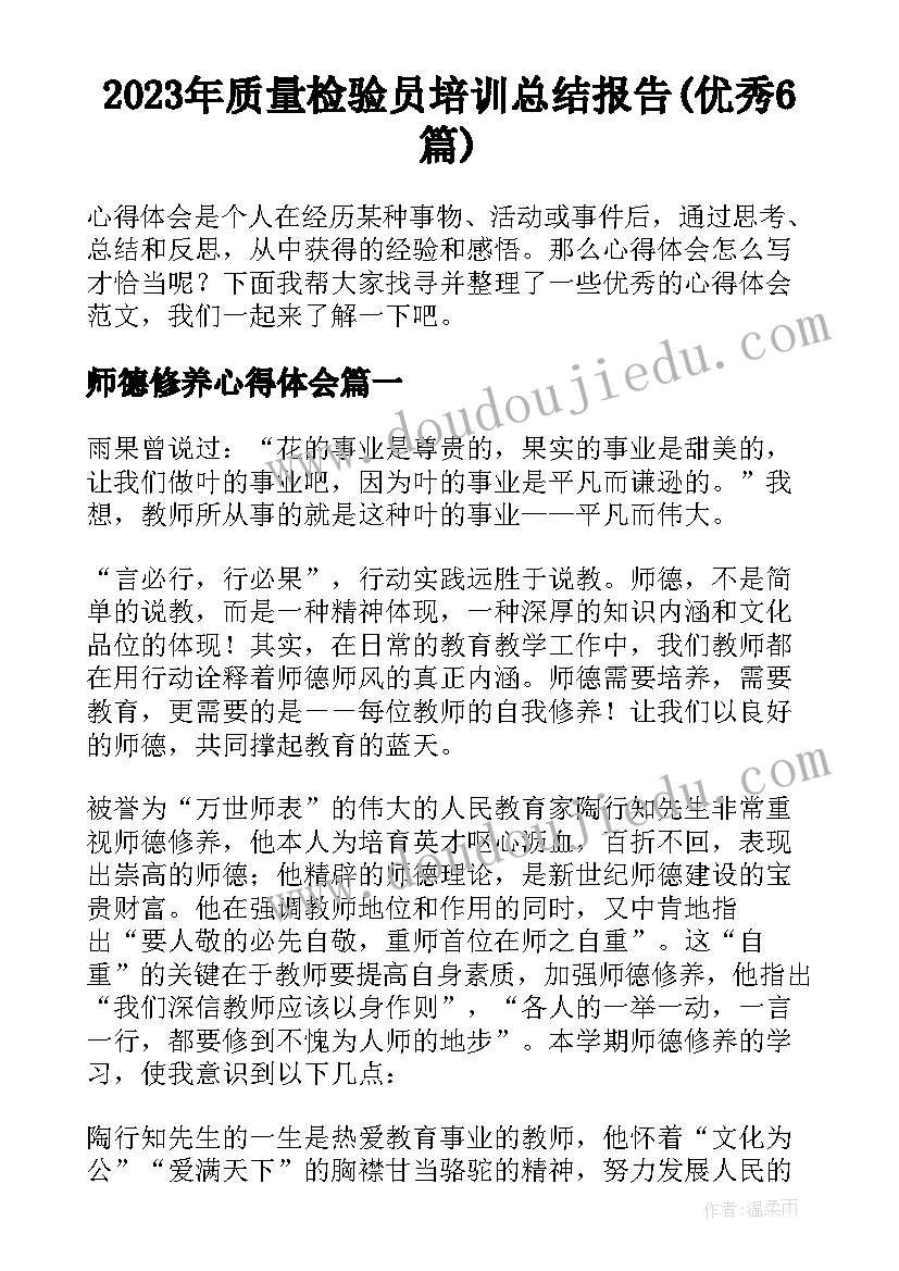 2023年质量检验员培训总结报告(优秀6篇)