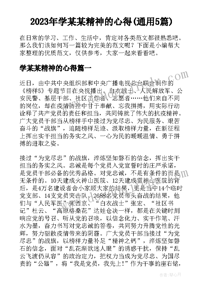 2023年学某某精神的心得(通用5篇)