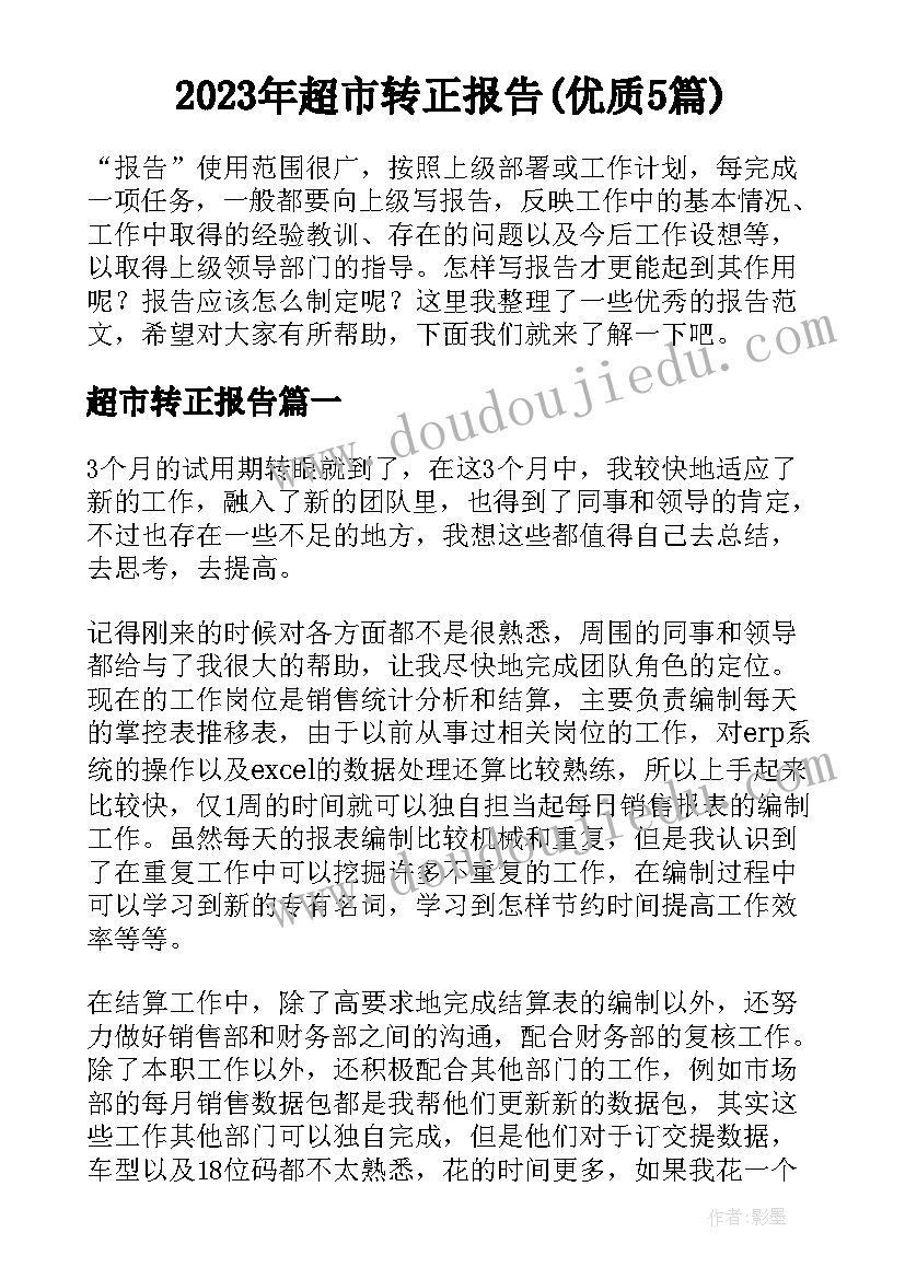 2023年超市转正报告(优质5篇)