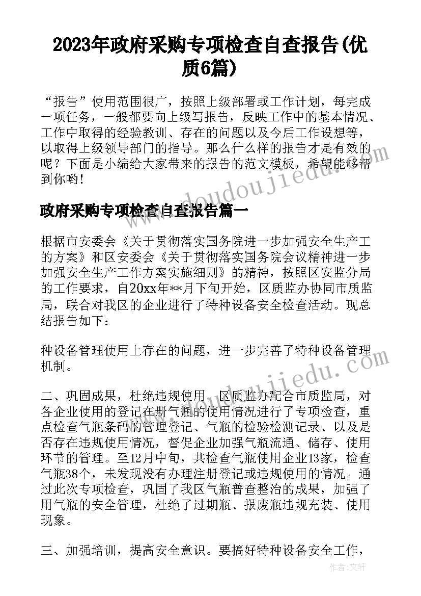 2023年政府采购专项检查自查报告(优质6篇)