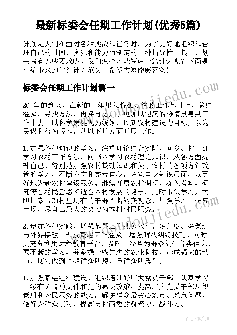 最新标委会任期工作计划(优秀5篇)