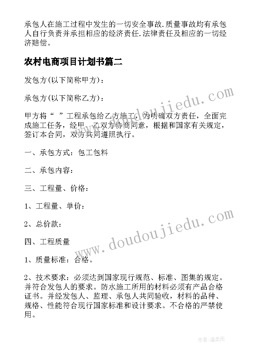 2023年农村电商项目计划书(优秀9篇)