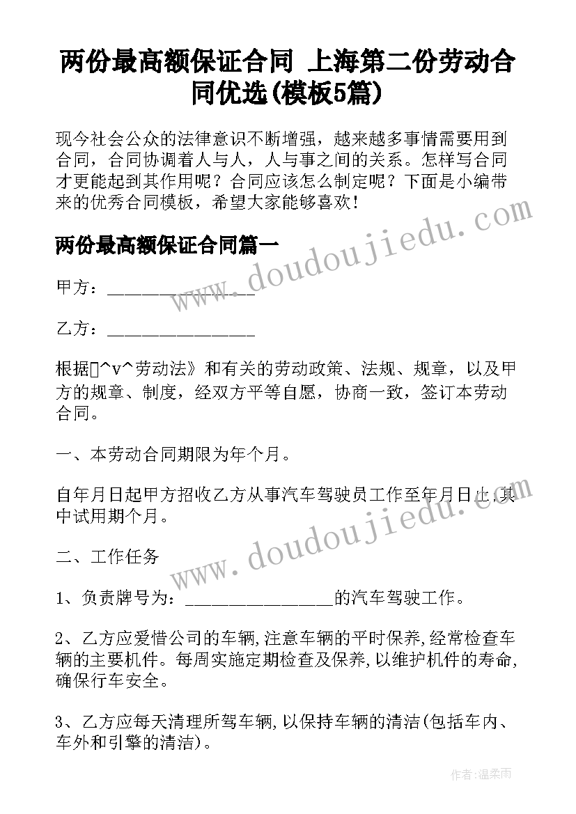 两份最高额保证合同 上海第二份劳动合同优选(模板5篇)