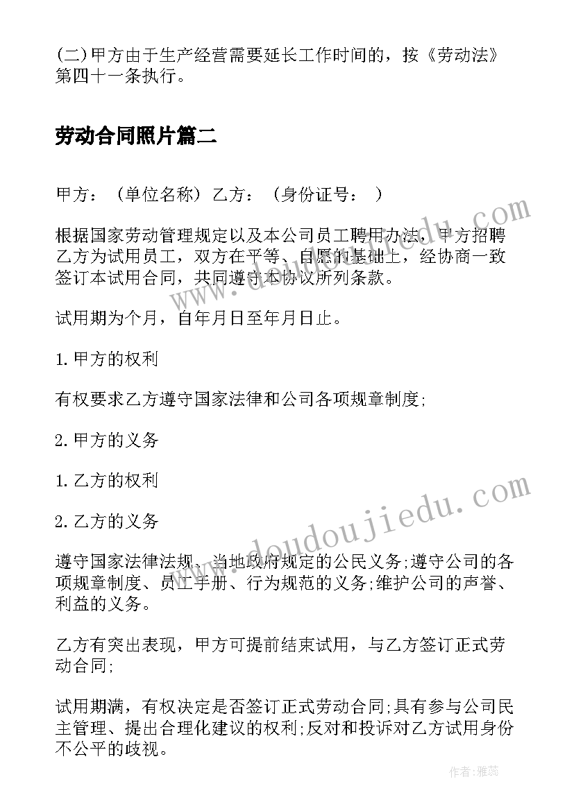 劳动合同照片 无固定劳动合同劳动合同(精选5篇)