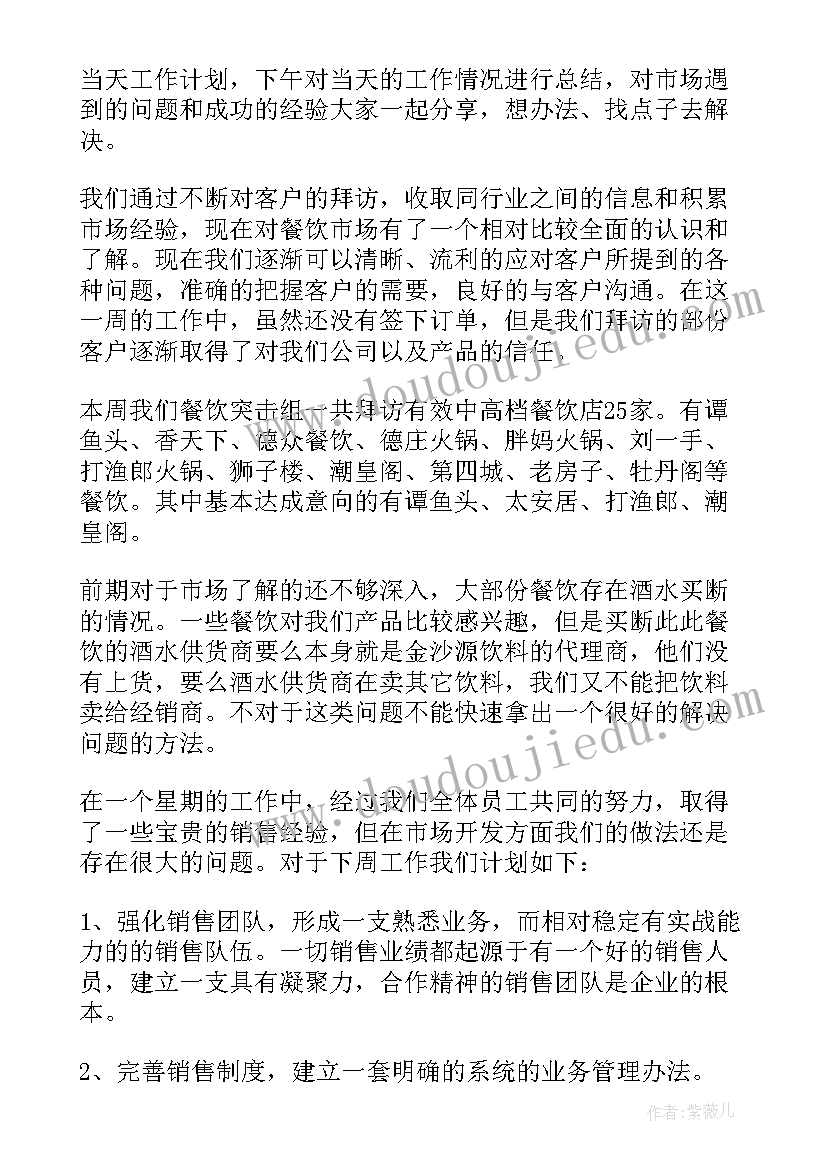 最新销售上周工作总结和下周工作计划(优质7篇)