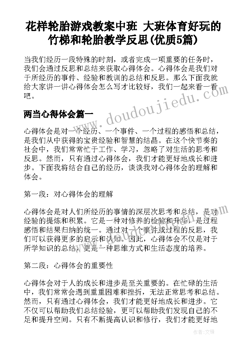 花样轮胎游戏教案中班 大班体育好玩的竹梯和轮胎教学反思(优质5篇)