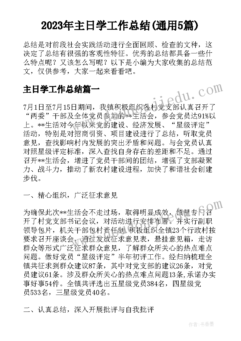 2023年主日学工作总结(通用5篇)