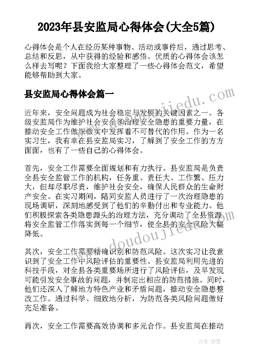 2023年县安监局心得体会(大全5篇)