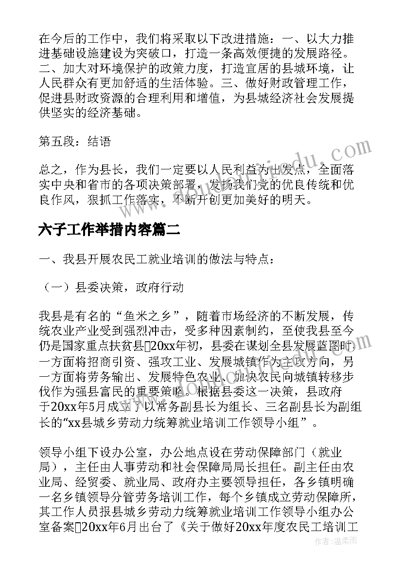 2023年六子工作举措内容 县长工作总结心得体会(优质7篇)