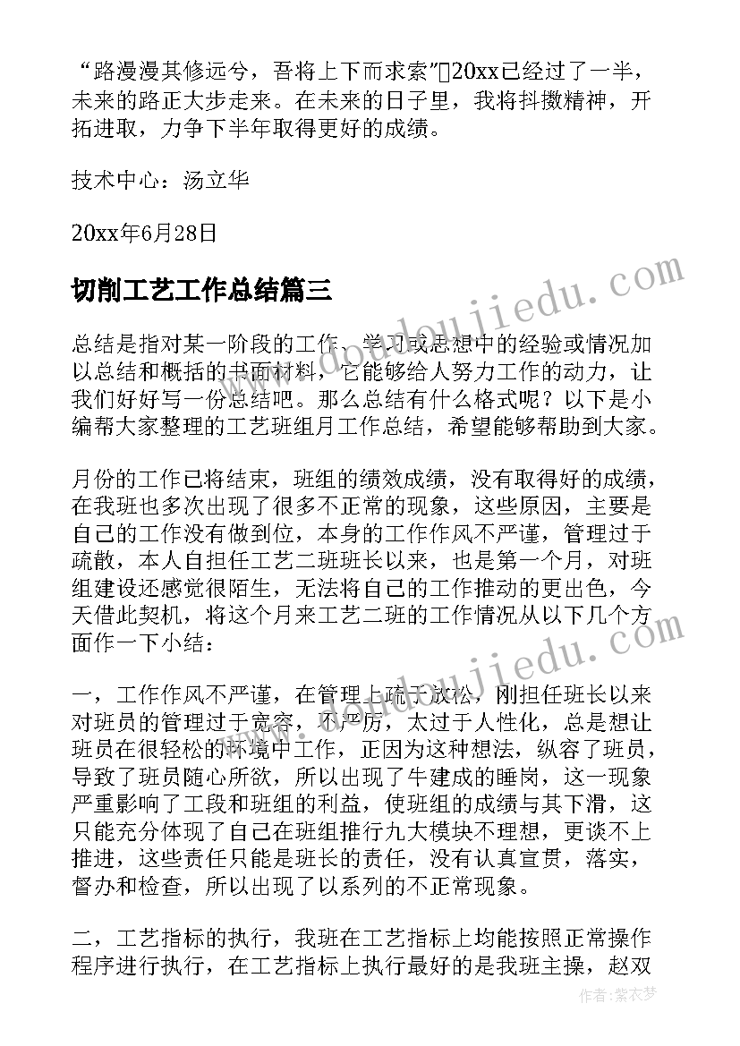 最新切削工艺工作总结(汇总9篇)