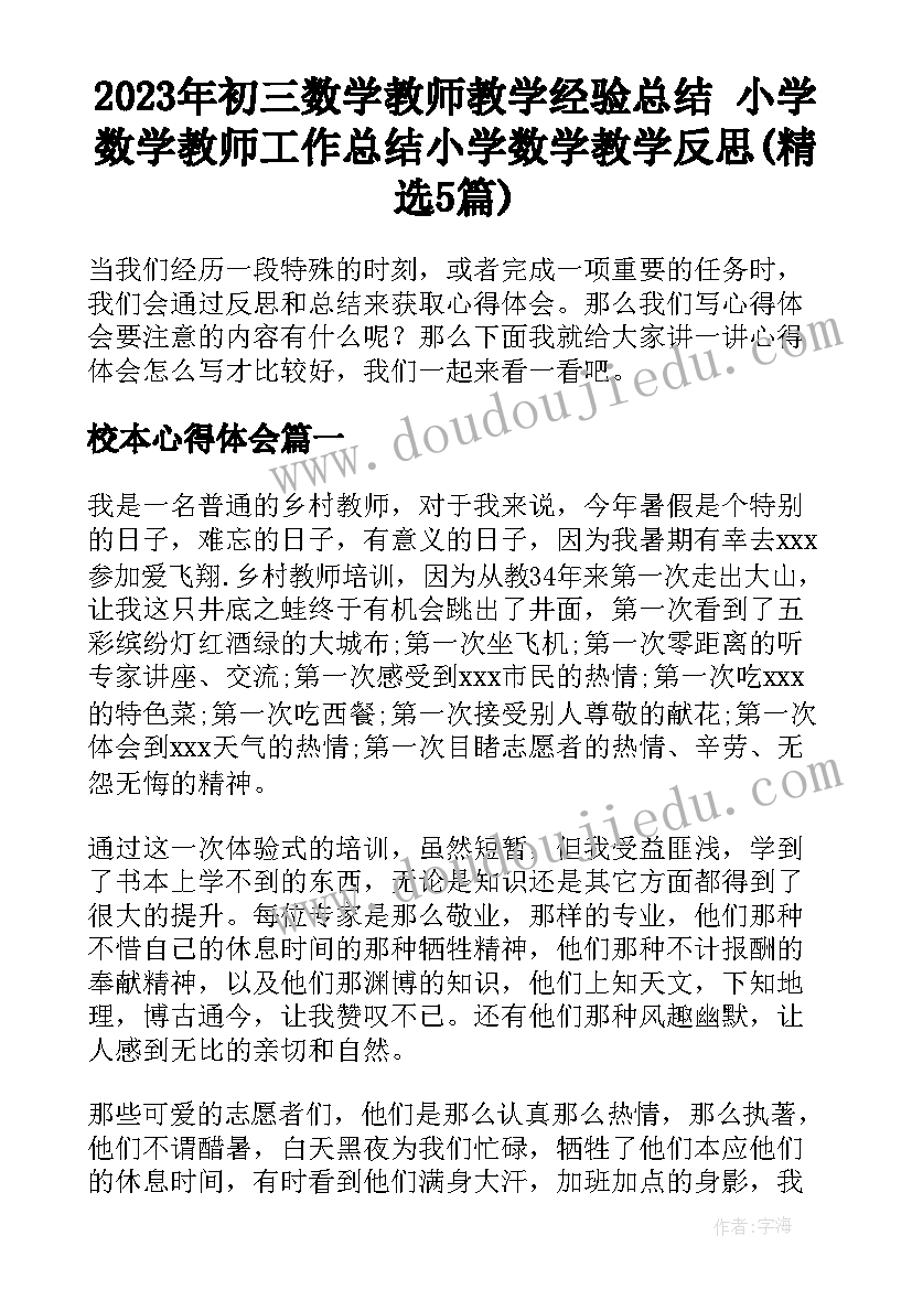 2023年初三数学教师教学经验总结 小学数学教师工作总结小学数学教学反思(精选5篇)