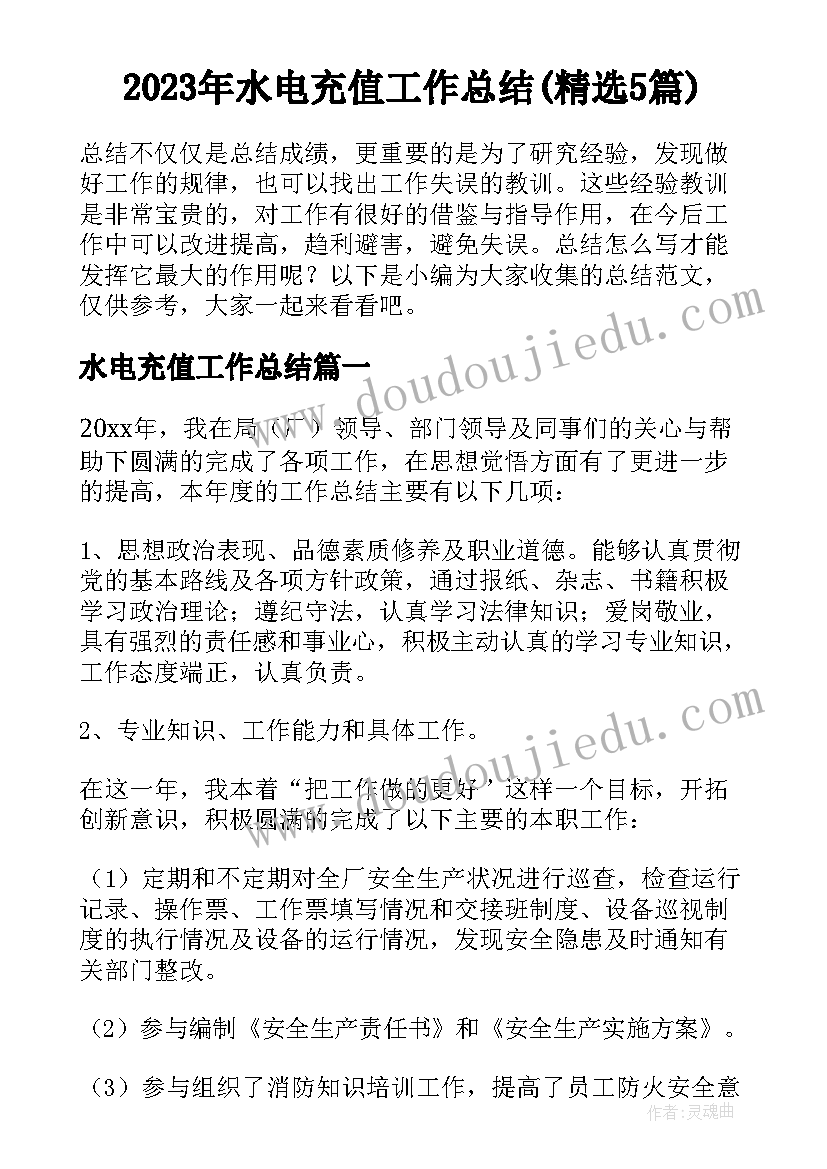 2023年水电充值工作总结(精选5篇)