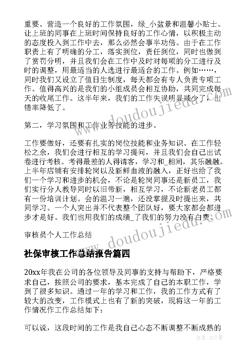 社保审核工作总结报告 审核员个人工作总结(汇总8篇)