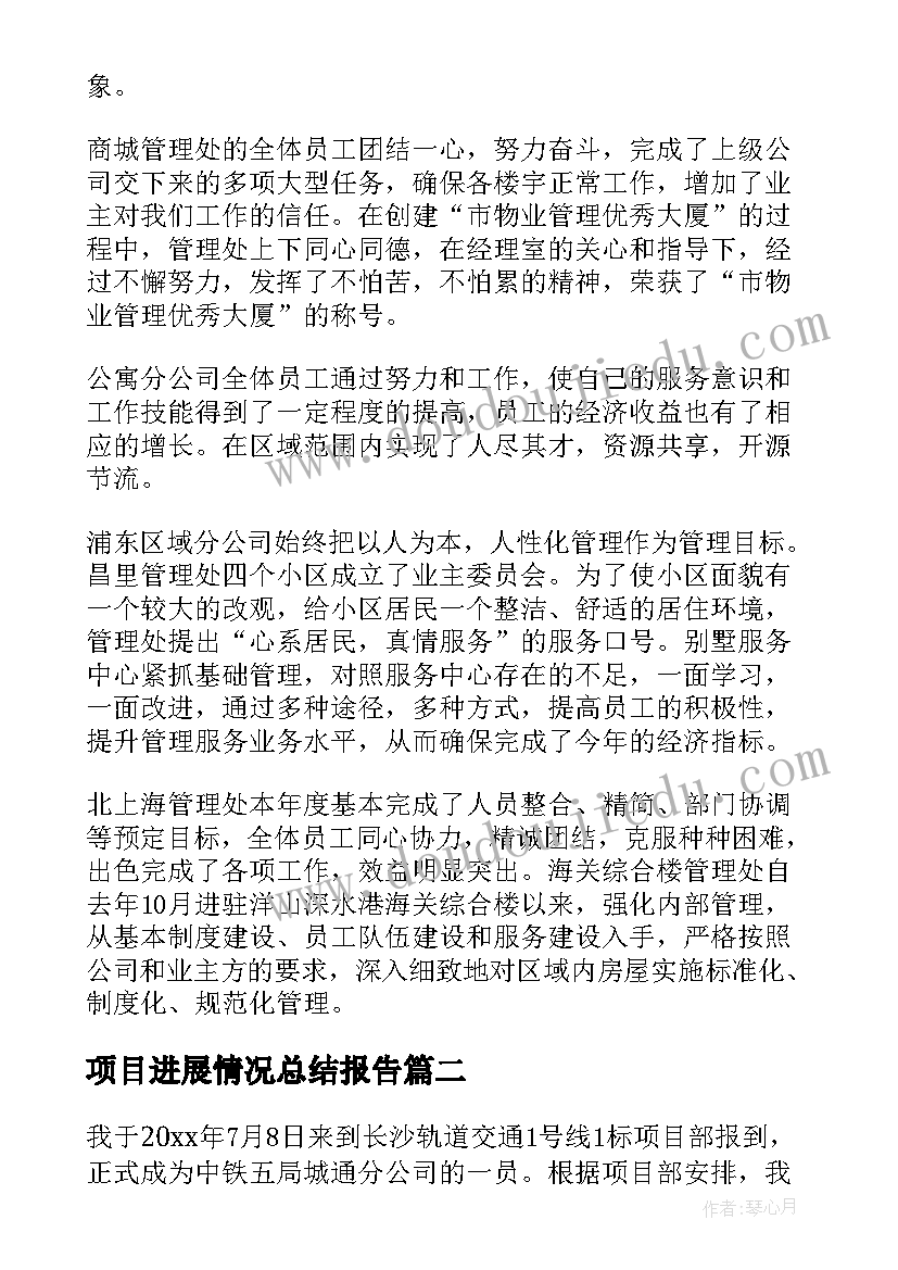 2023年项目进展情况总结报告(通用8篇)