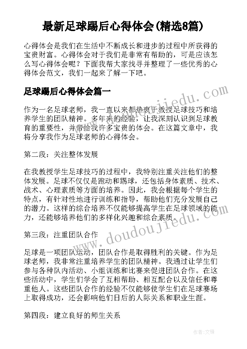 最新足球踢后心得体会(精选8篇)