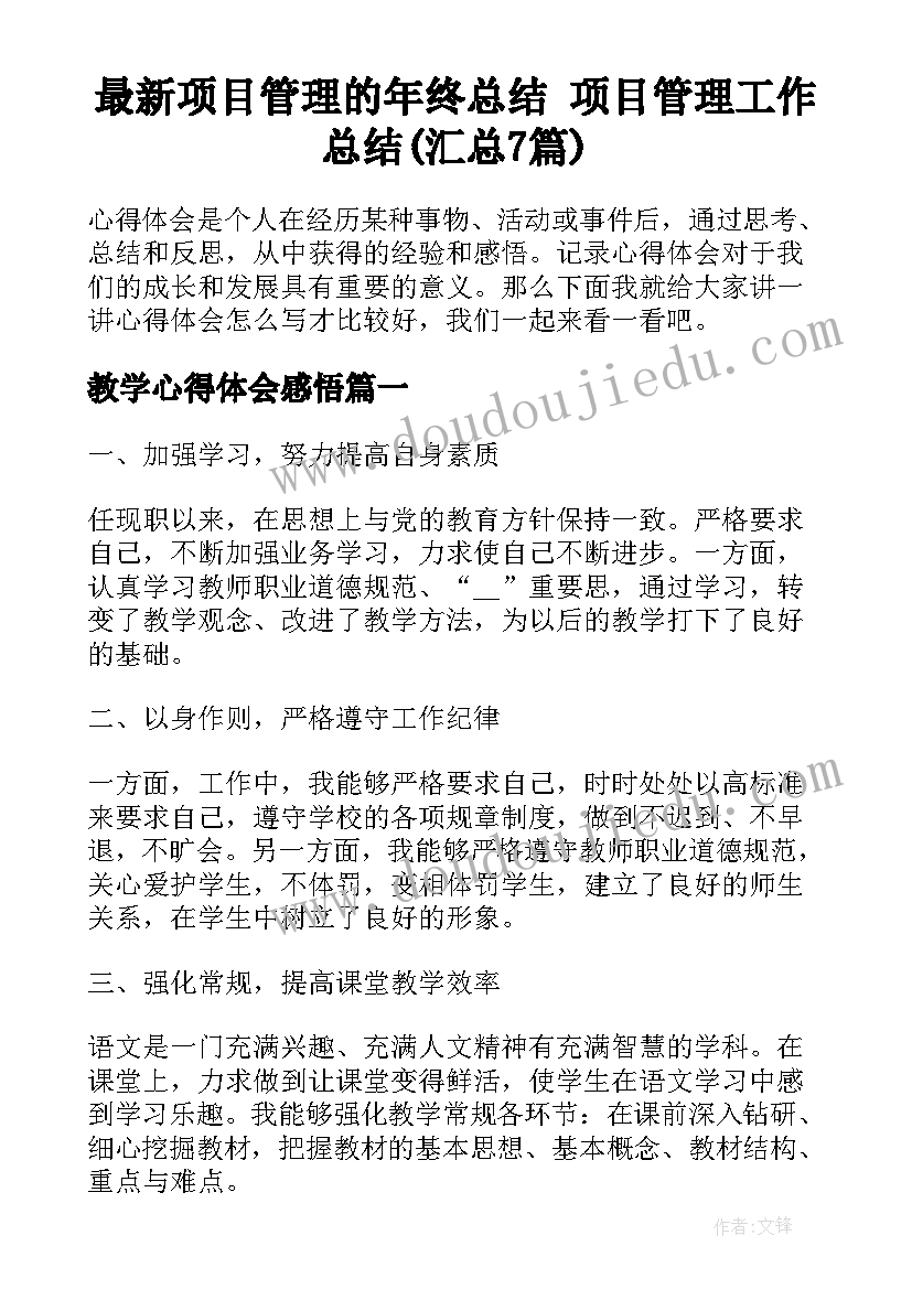 最新项目管理的年终总结 项目管理工作总结(汇总7篇)