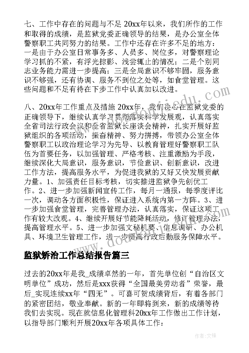 最新监狱矫治工作总结报告(模板6篇)