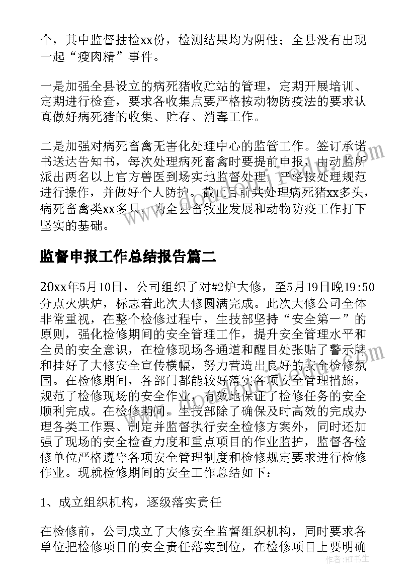 2023年监督申报工作总结报告 监督工作总结(模板6篇)