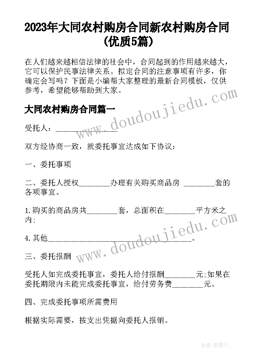 2023年大同农村购房合同 新农村购房合同(优质5篇)