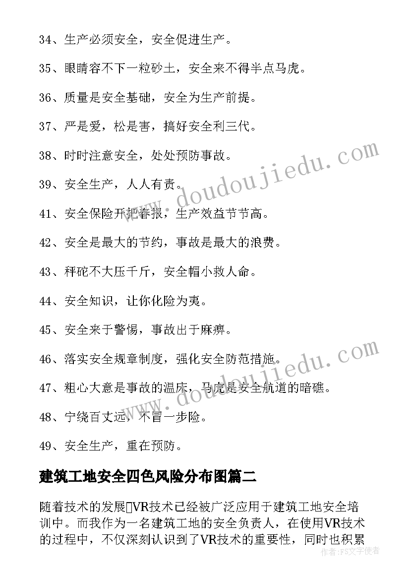 2023年建筑工地安全四色风险分布图 建筑工地安全标语条(模板9篇)