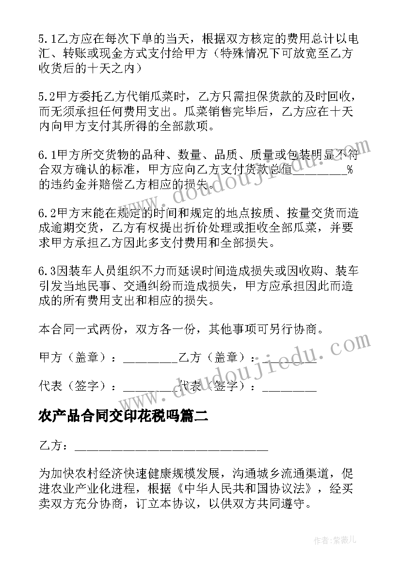 2023年农产品合同交印花税吗(精选6篇)