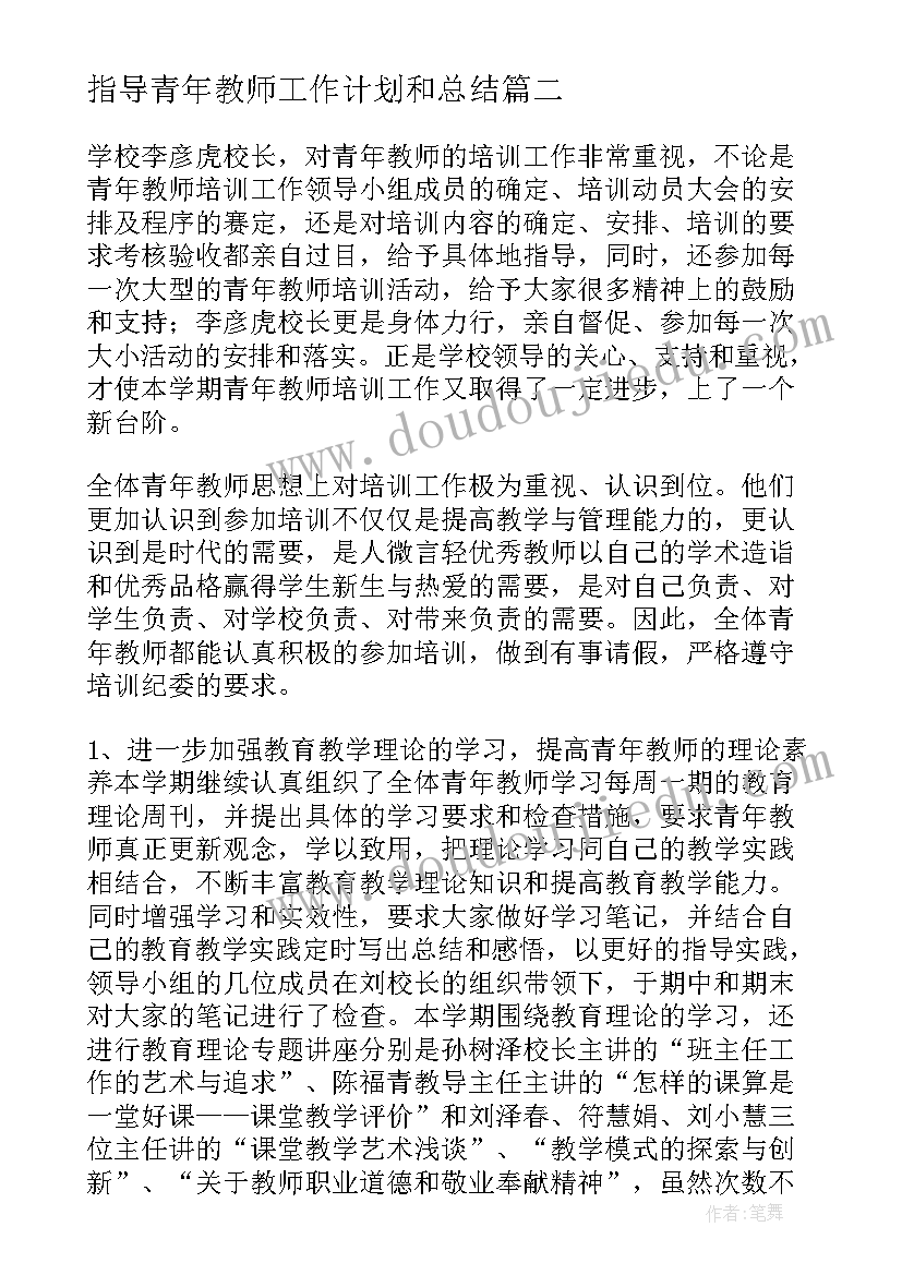 2023年指导青年教师工作计划和总结(实用9篇)