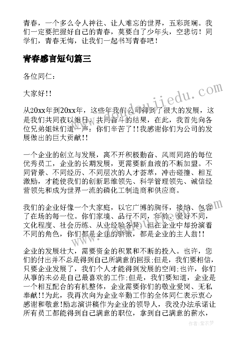 青春感言短句(通用10篇)