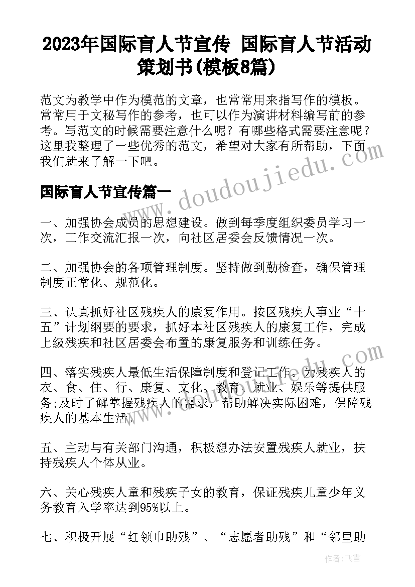 2023年国际盲人节宣传 国际盲人节活动策划书(模板8篇)