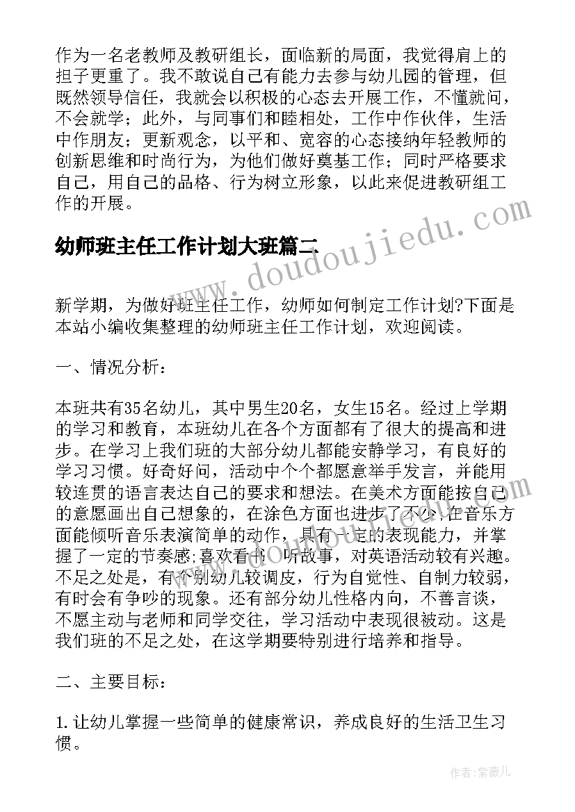 最新幼师班主任工作计划大班 幼师班主任工作计划(实用9篇)