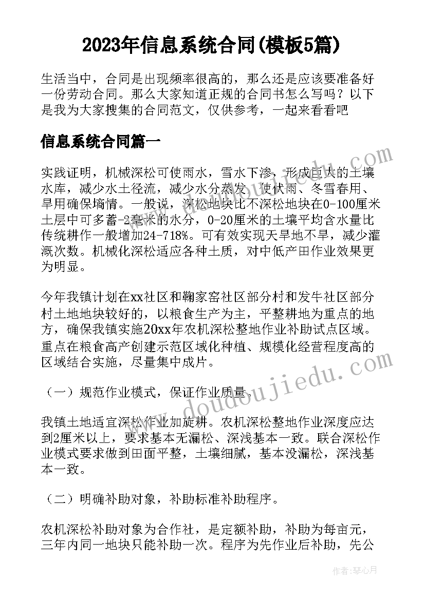 2023年信息系统合同(模板5篇)