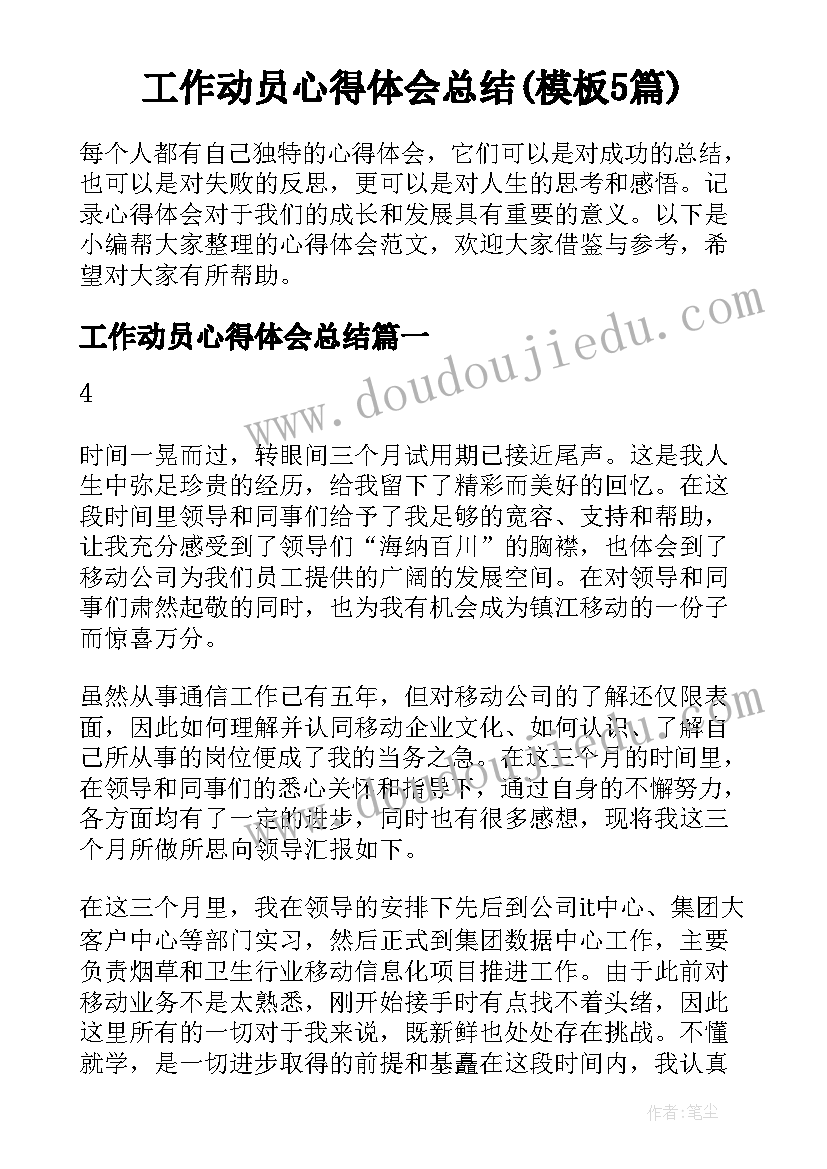 工作动员心得体会总结(模板5篇)