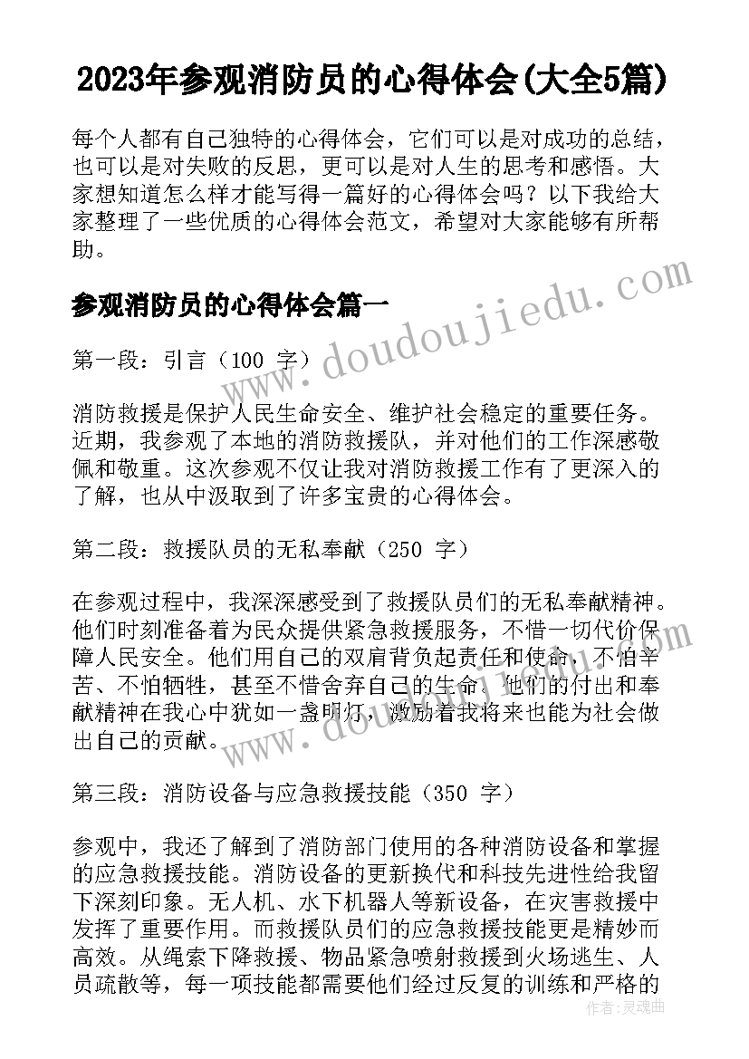 2023年参观消防员的心得体会(大全5篇)