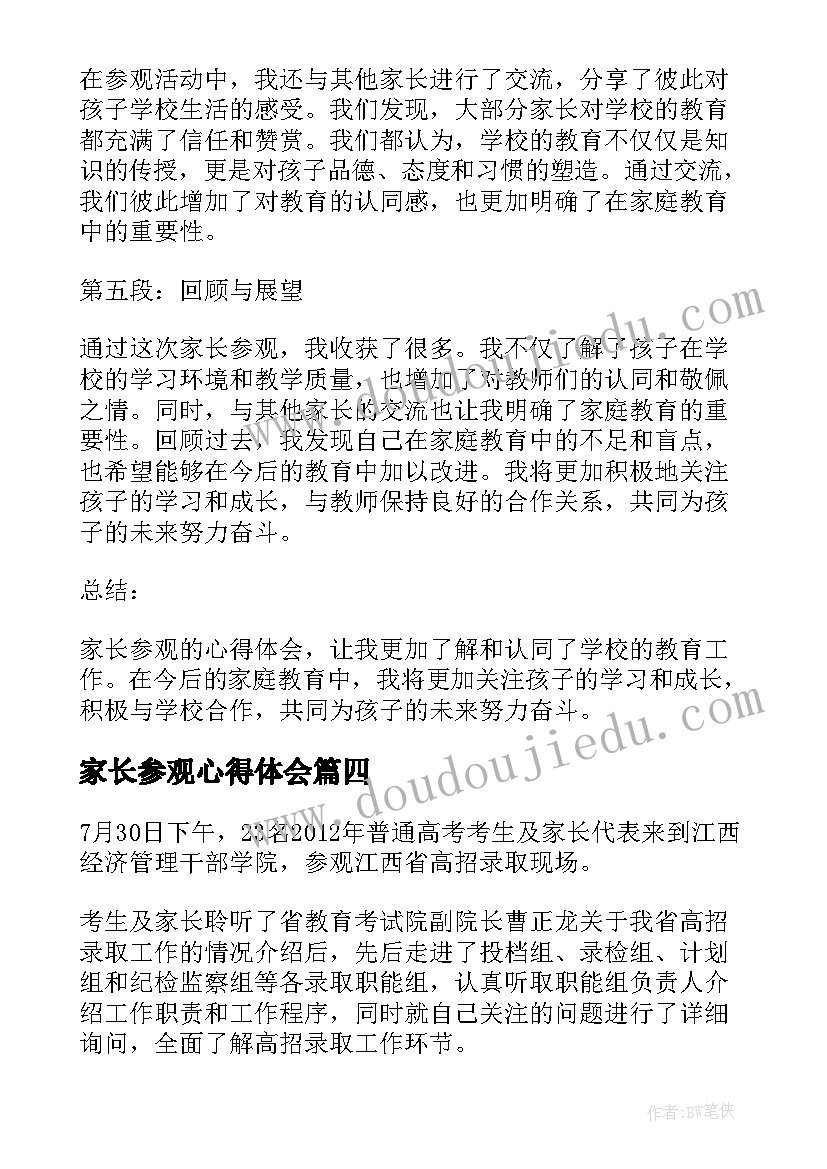 家长参观心得体会 校园家长代表参观食堂心得体会(模板5篇)