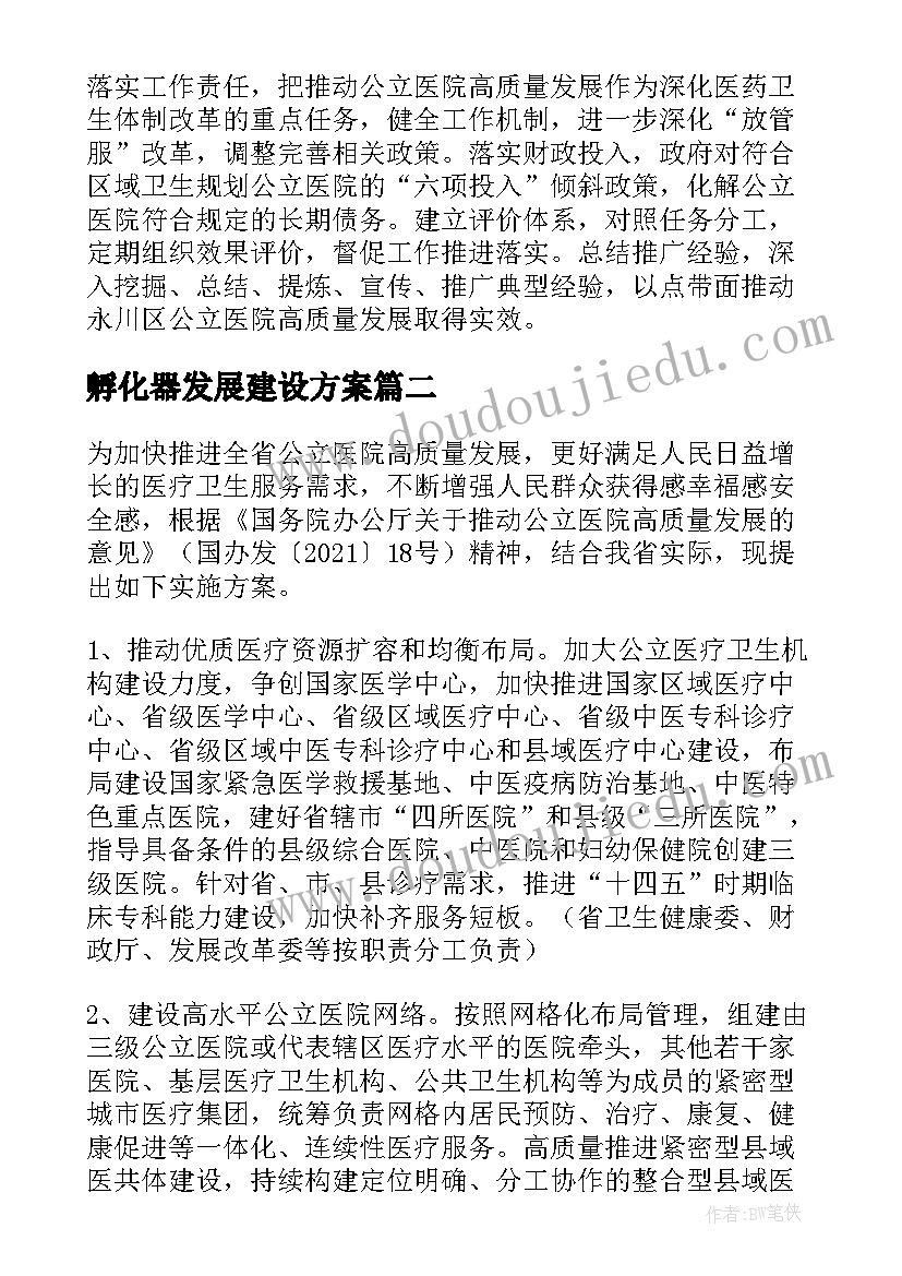 2023年孵化器发展建设方案 卫生院高质量发展建设方案(实用5篇)