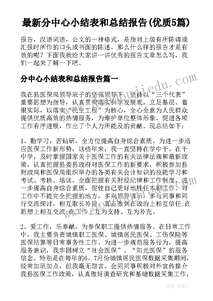 最新分中心小结表和总结报告(优质5篇)