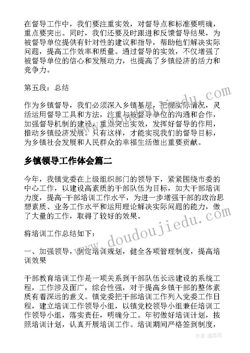 2023年乡镇领导工作体会 乡镇督导心得体会(优质8篇)