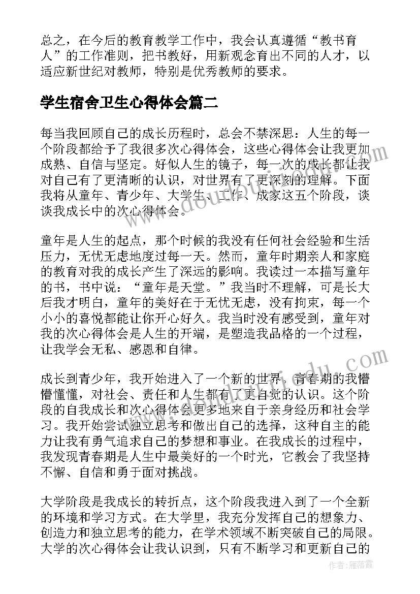 最新学生宿舍卫生心得体会 国培心得体会心得体会(通用7篇)