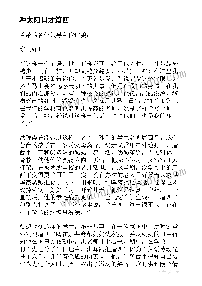 种太阳口才 用爱托起明天的太阳老师演讲稿(模板5篇)