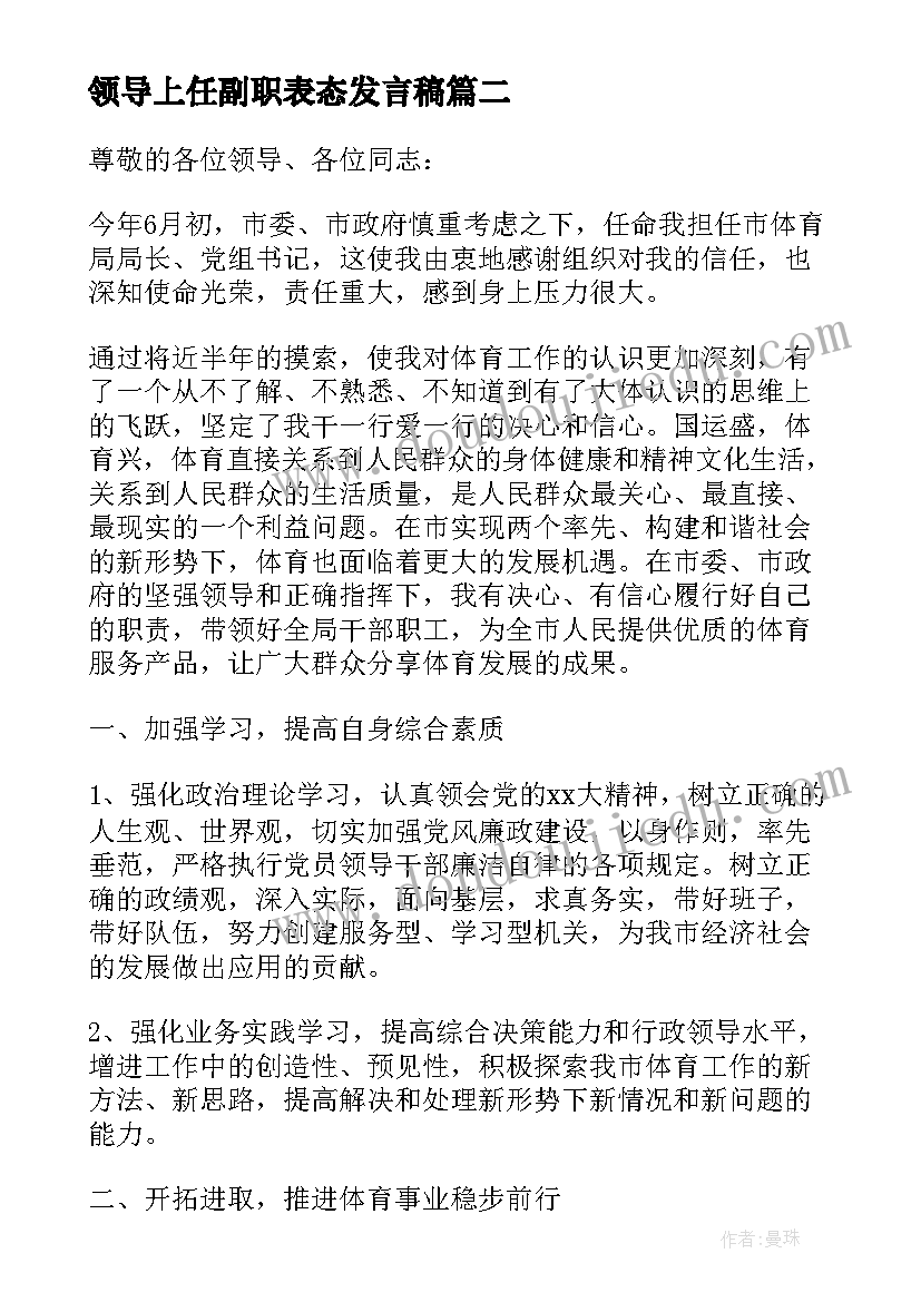 领导上任副职表态发言稿(优质5篇)