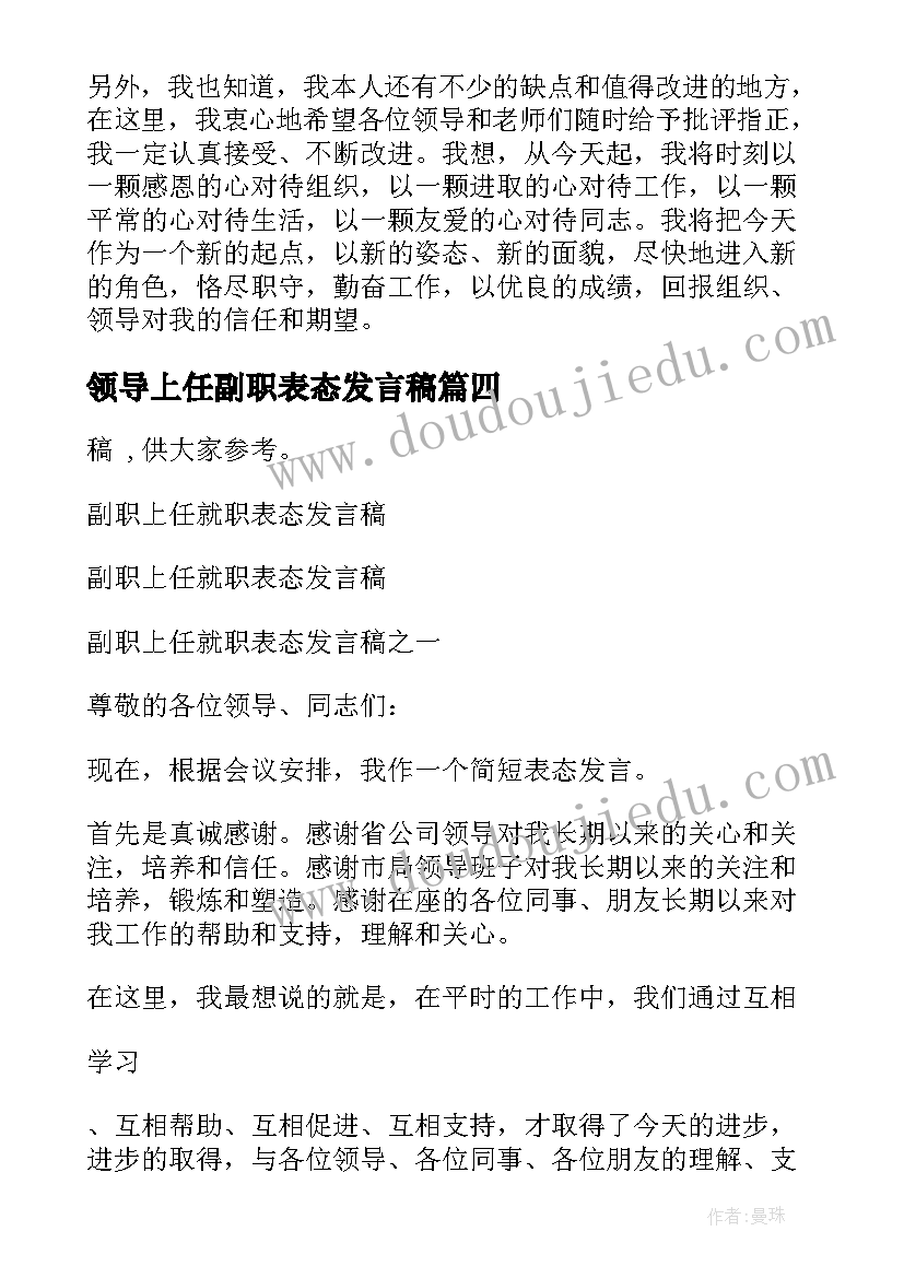 领导上任副职表态发言稿(优质5篇)