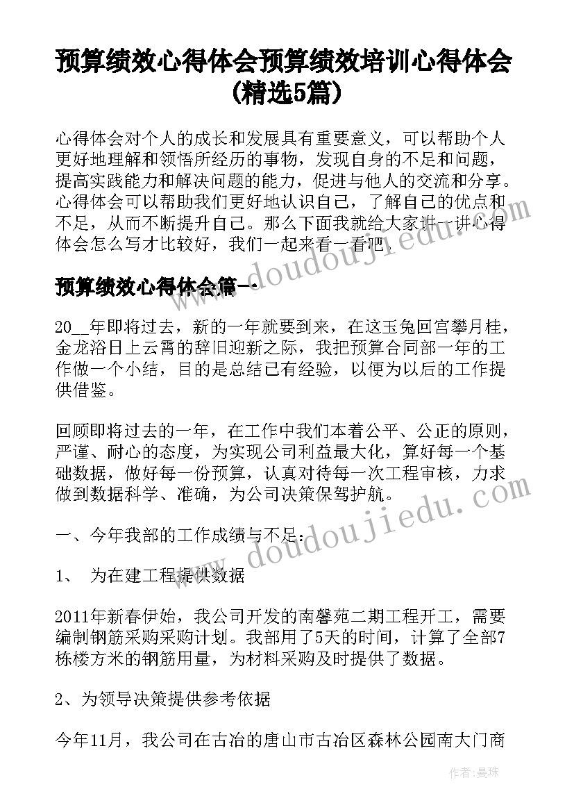 预算绩效心得体会 预算绩效培训心得体会(精选5篇)