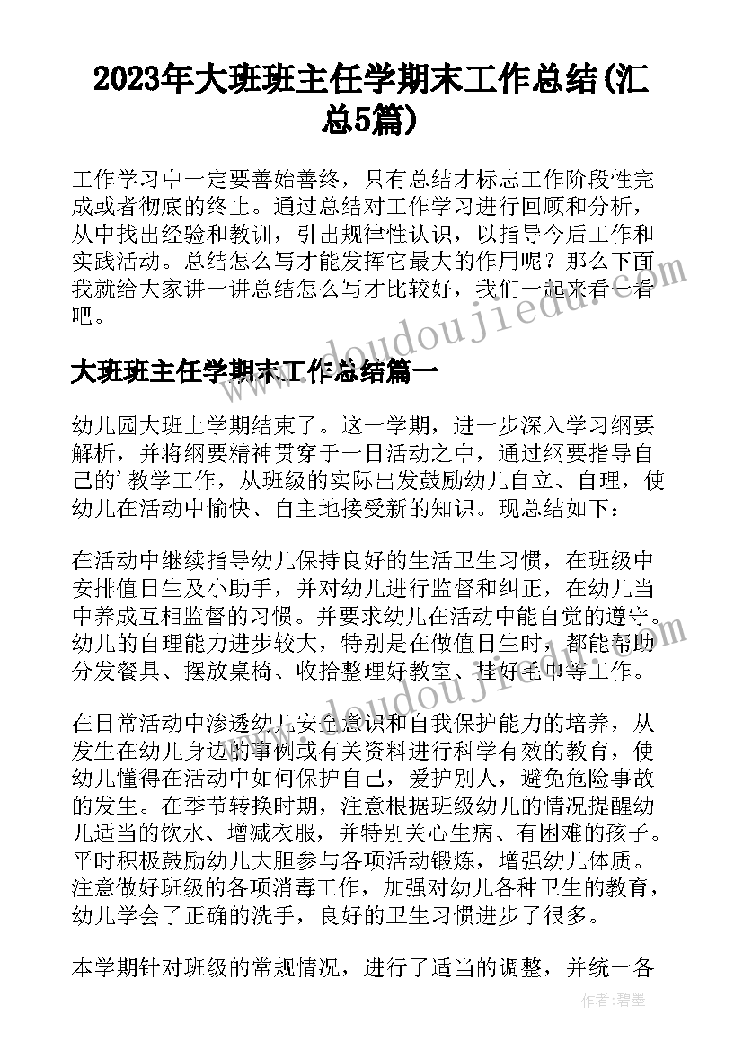 2023年大班班主任学期末工作总结(汇总5篇)